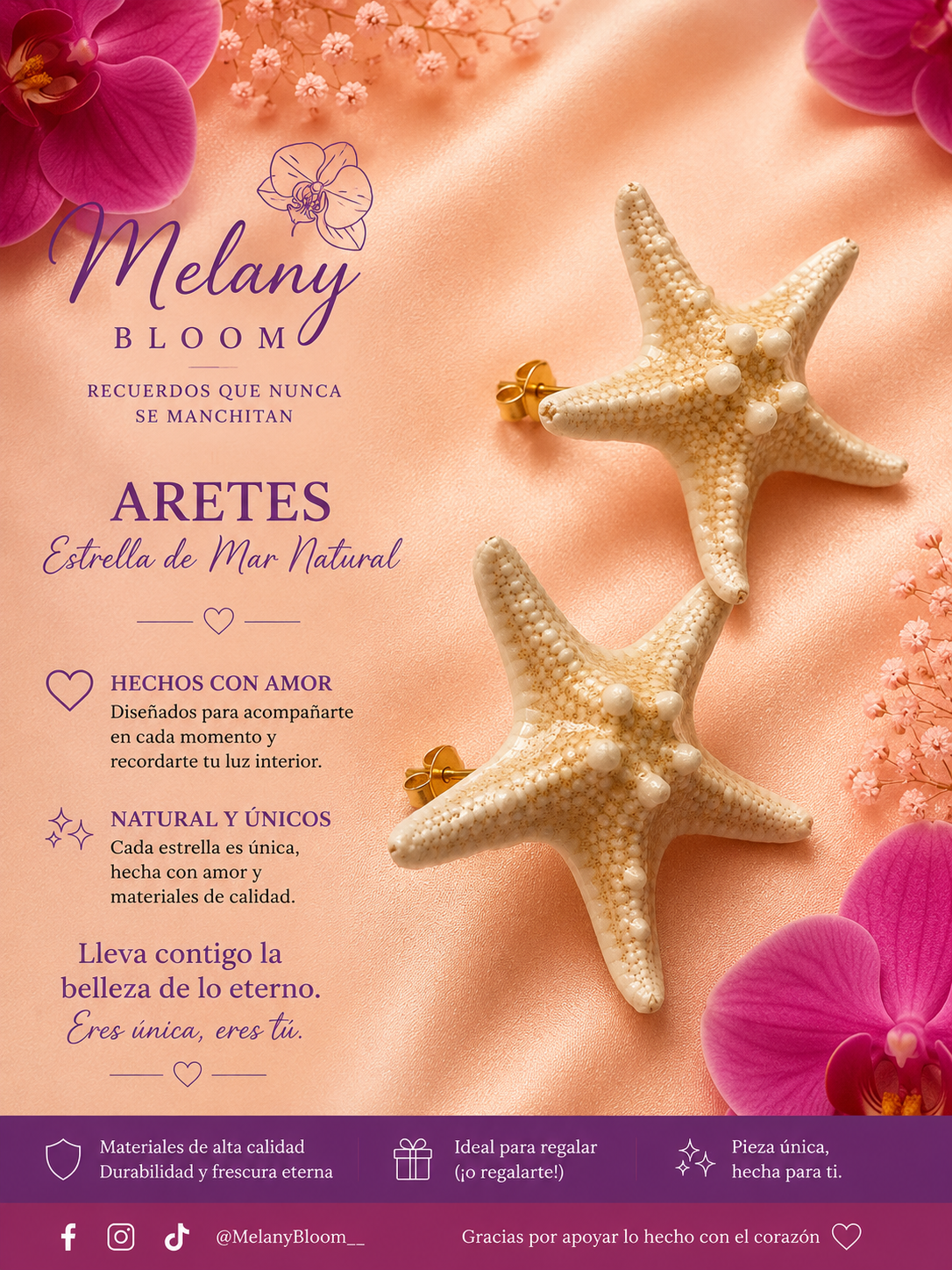 Aretes de estrella de mar natural