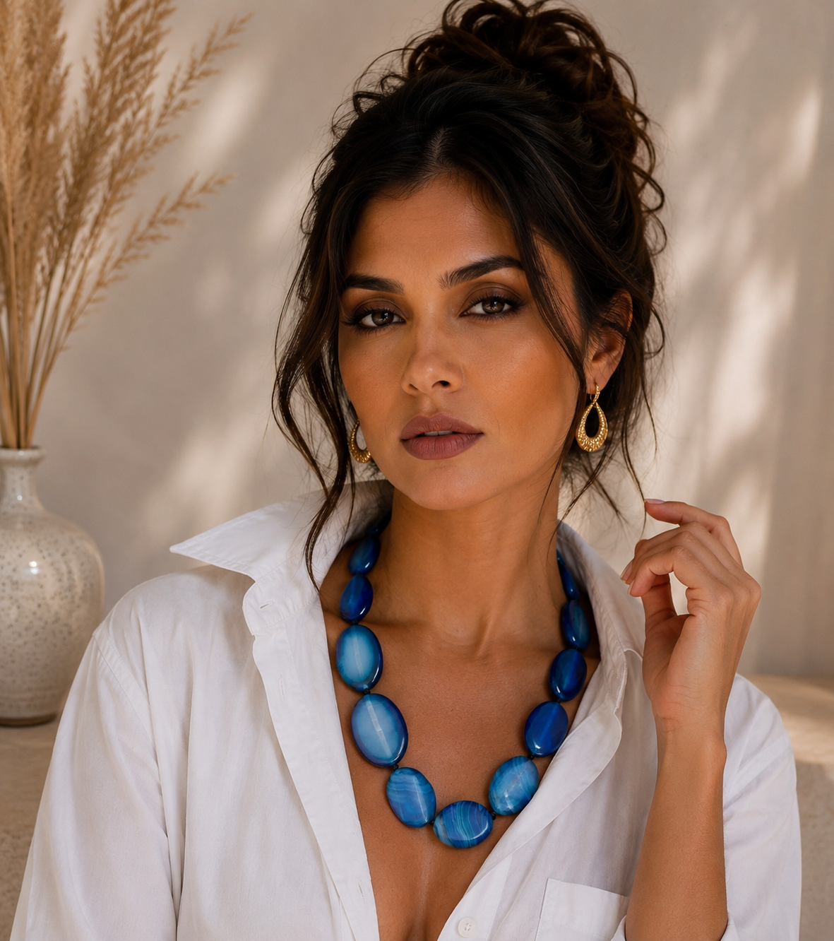 Collar piedra natural ágata azul